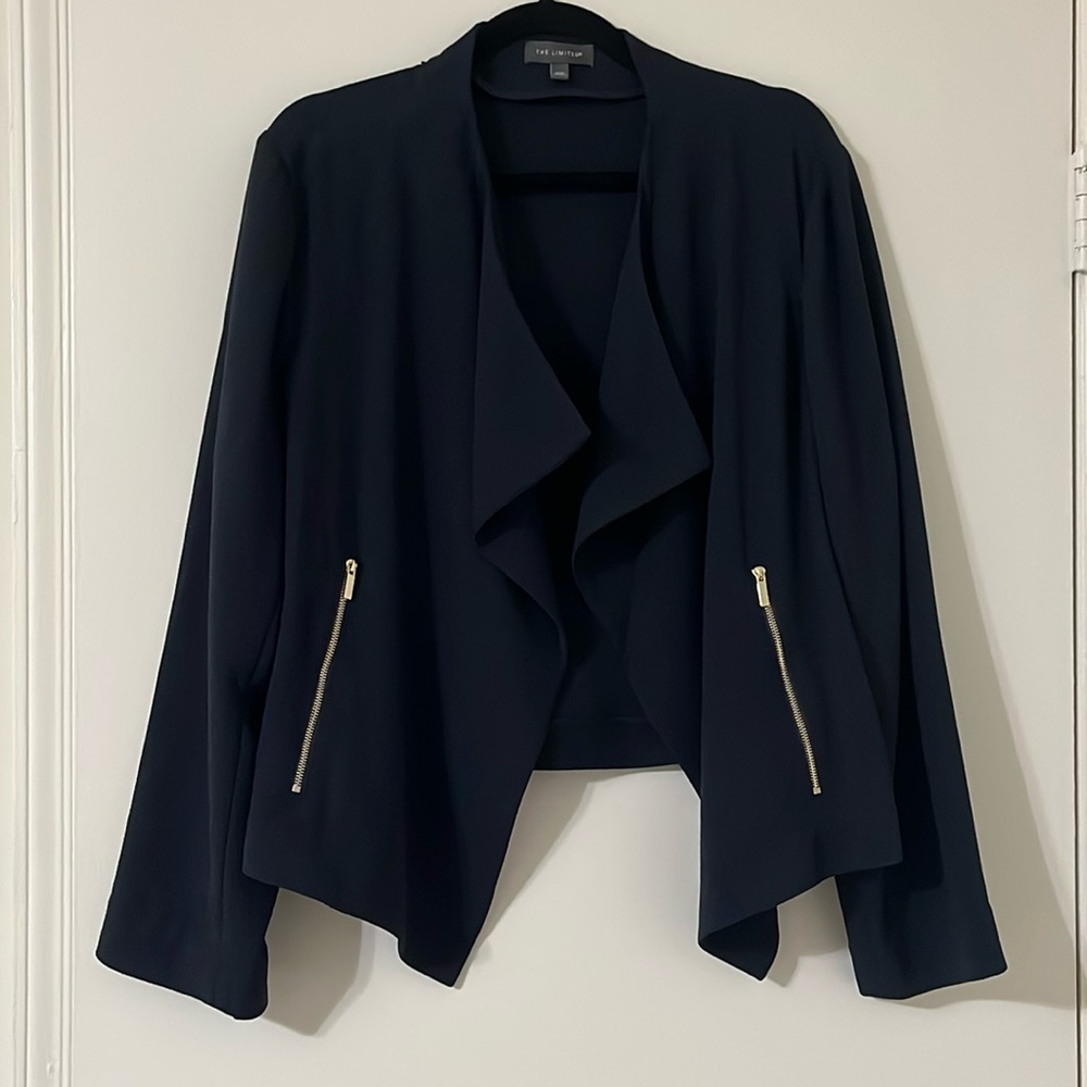 The Limited Cropped Navy Blur Moto Blazer